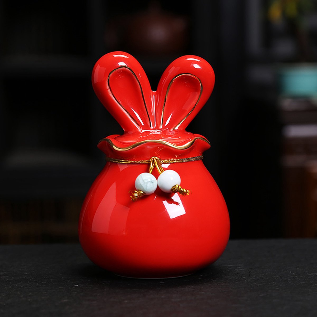 Mini Urn Keramiek konijn -Rood, 150 ml