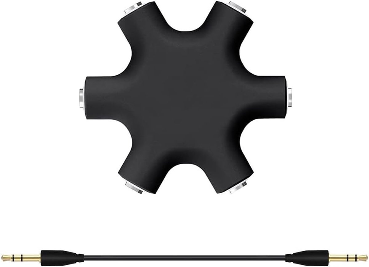 Audio Stereo Splitter 5-Way 6-Port Adapter met 3.5mm Jack voor Oordopjes, Speakers en Laptops