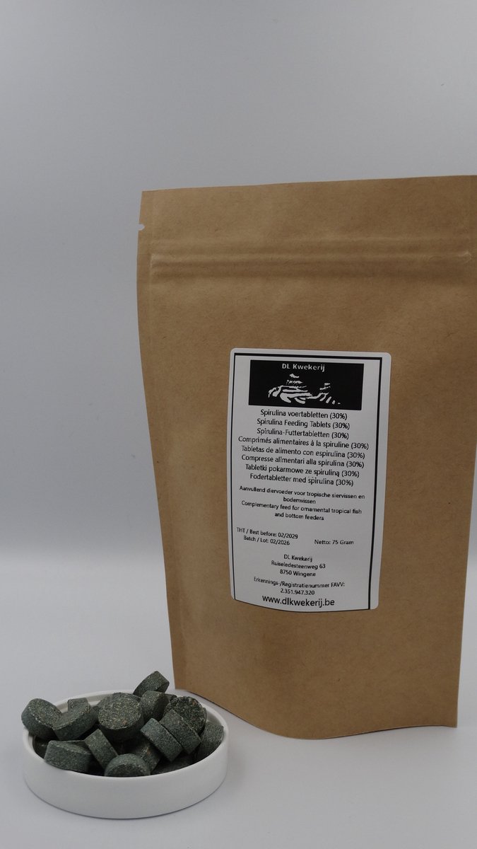 Spirulina 30% voertabletten - 75gram - aquarium - visvoer - DL Kwekerij