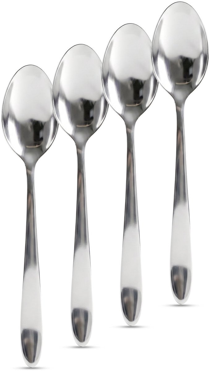 RVS Lepelset 4 Stuks – Roestvrijstalen Tafellepels – Stainless Steel Bestek Set – Moderne Eetlepels – Vaatwasserbestendig – Ergonomische Handgreep – Keuken en Tafelbestek [57573]