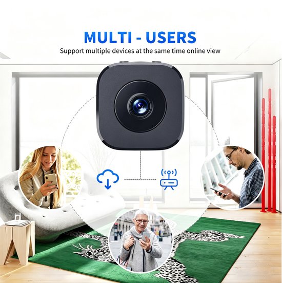 Ulisem - WiFi Beveiligingscamera - 1080P HD - 5V 1A - 200mAh Batterij - Beweegingsdetectie - Ondersteunt 256GB TF Kaart - Magnetische Beugel - Geschikt voor Thuis - Klein Formaat 42x42x23 mm van Merkloos — afbeelding 3