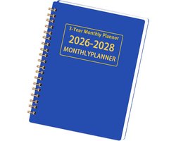 KZQ Maandelijkse Planner 2026-2028, 3 Jaar Kalender van Januari 2026 tot December 2028, 36 Maanden, Notitieboek voor School Docent Student Kantoor en Thuis, Blauw