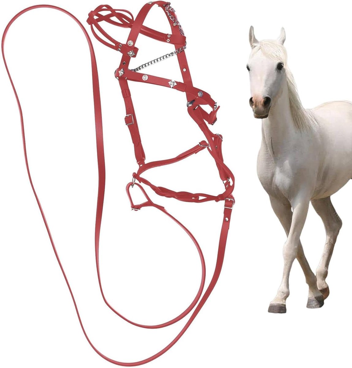 Paardenhalster - Paardentuig - Training en Zorg - Ergonomisch PU Leder - 28.5 cm - Rood