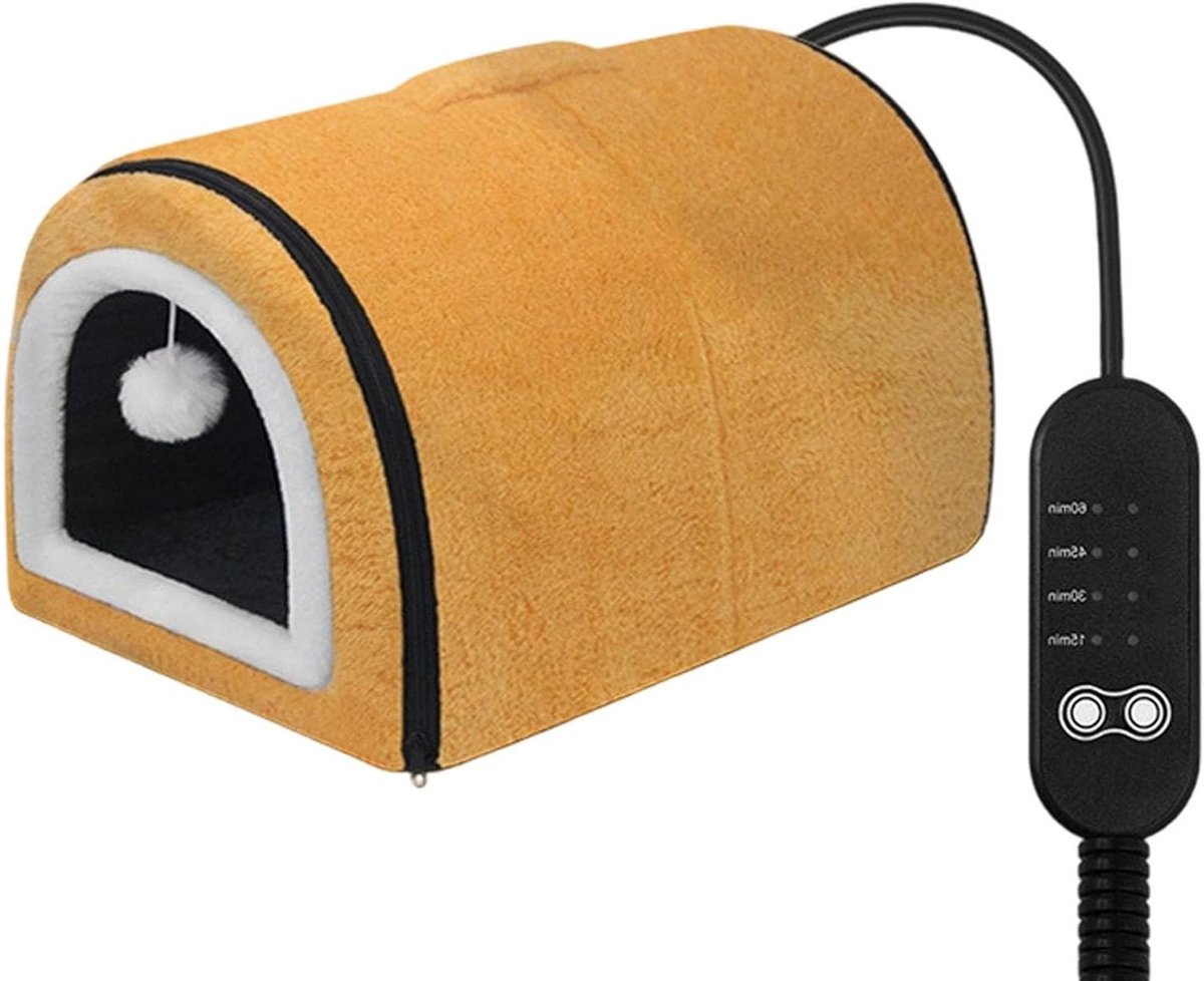 Verwarmd Kattenbed - Kattenhuisje - Gezellige Rustplek - Individuele Warmte - Voor Kleine Katten - Bruin