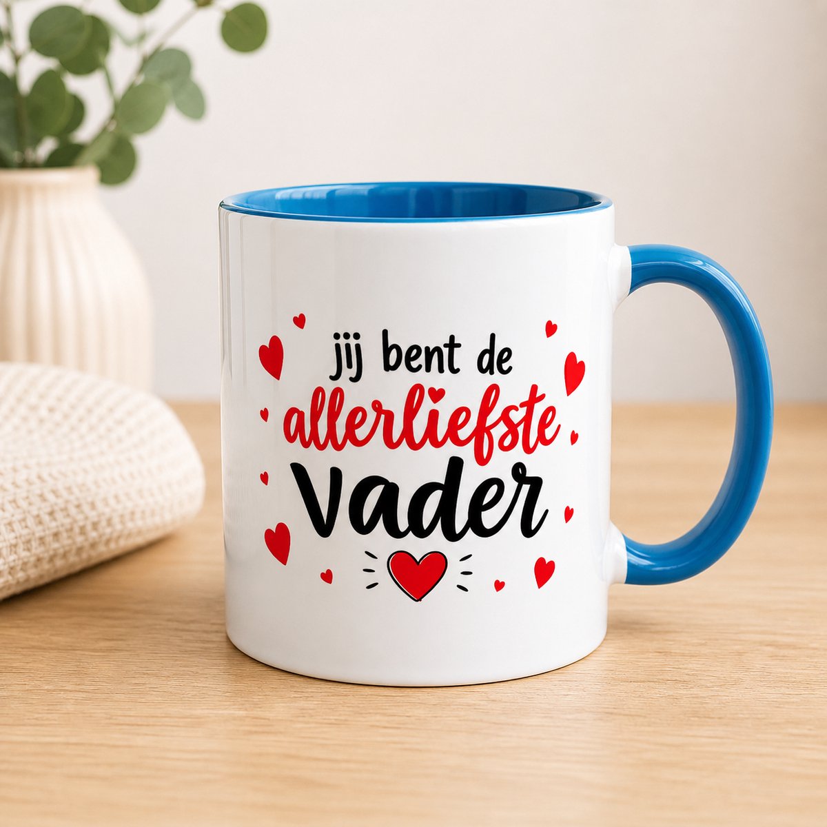 Jij Bent De Allerliefste Vader Mok – Blauwe Koffiemok met Hartjes – Cadeau voor Vader – Keramische Mok 325ml – Vaatwasserbestendig
