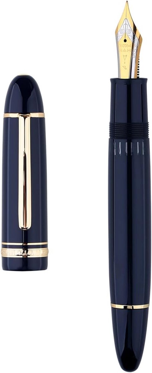 Elegante vulpen met fijne nib, blauwe hars en inktvenster - Perfect cadeau met luxe doos en gouden afwerking