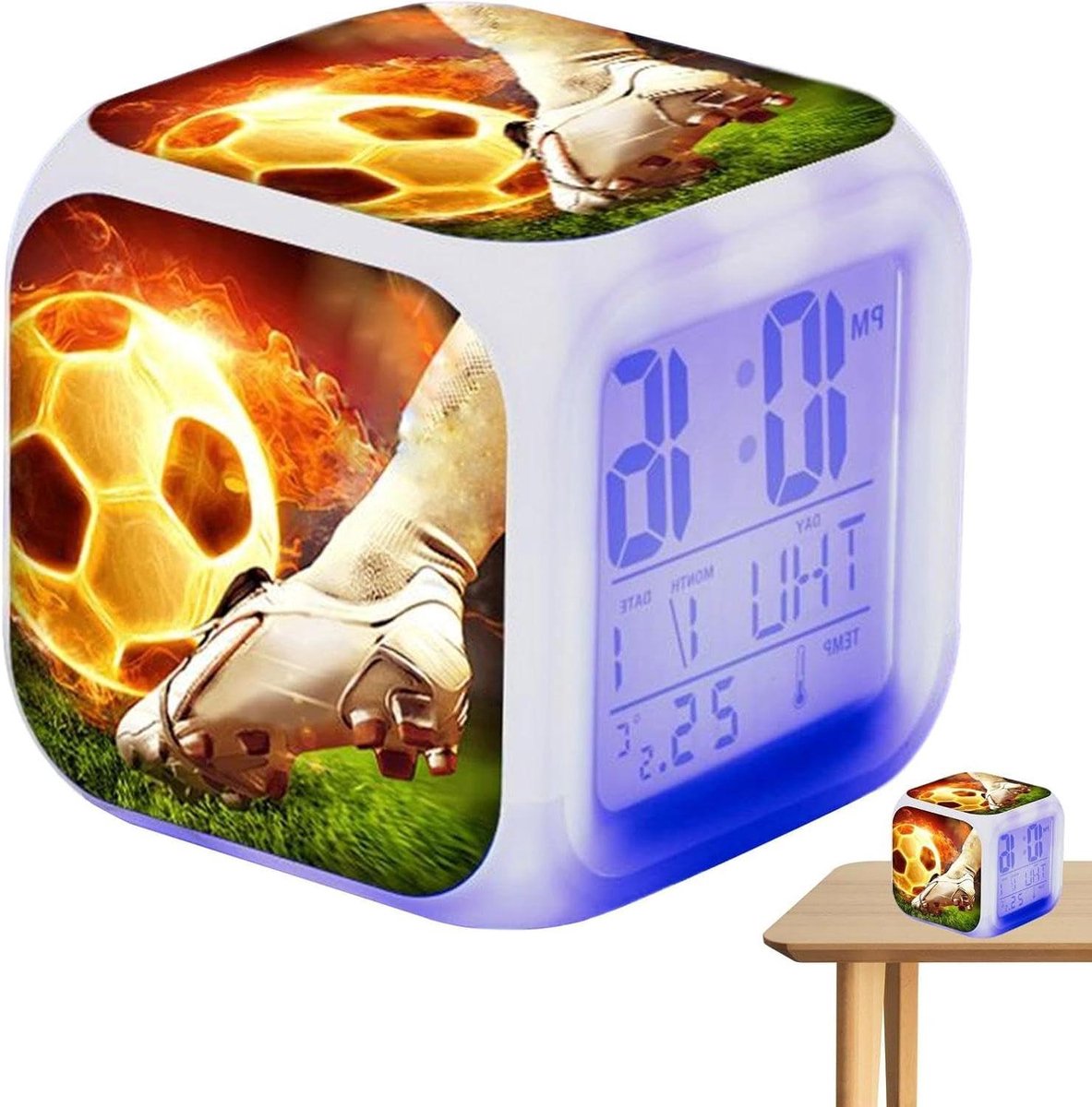 Wekker Kinderen - LED Klok - Nachtlampje - Meerdere Functies - 8x8x8 cm - Meerdere Kleuren