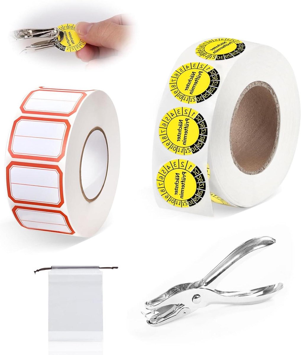 Testlabels Set - Controle Stickers - Jaarlijkse Inspectie - Waterafstotend Papier - 600 Stuks - Geel
