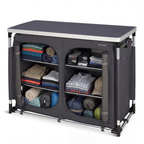 TRVLMORE Campingkast XXL - Campingkeuken - 150KG Draagvermogen - Aluminium Frame - Inklapbaar - Incl. Draagtas - 48x102x83CM - Grijs