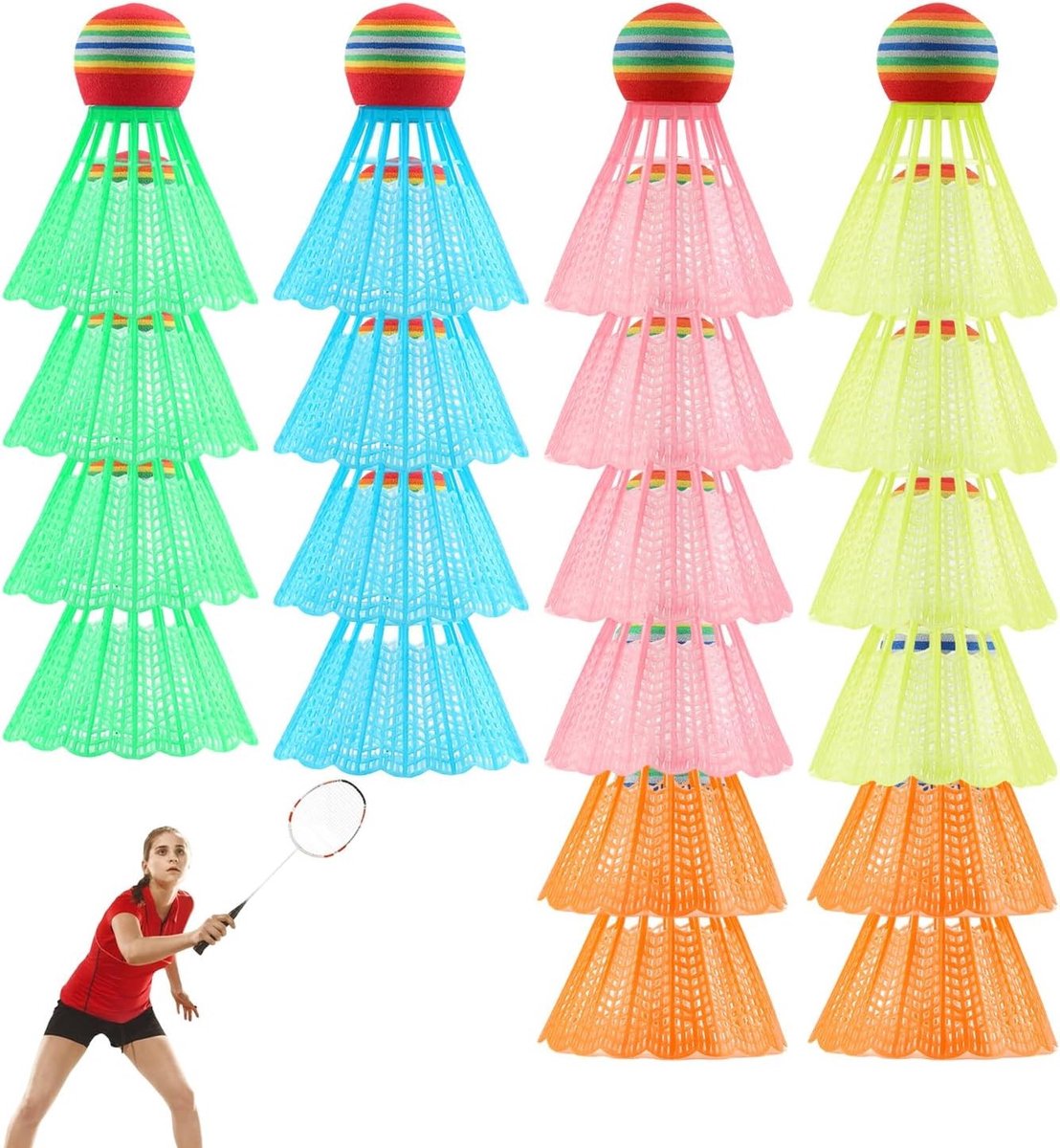 20 Stuks Badminton Shuttlecocks van Dons voor Training en Wedstrijden, Duurzaam en Kleurvol voor Binnen en Buiten