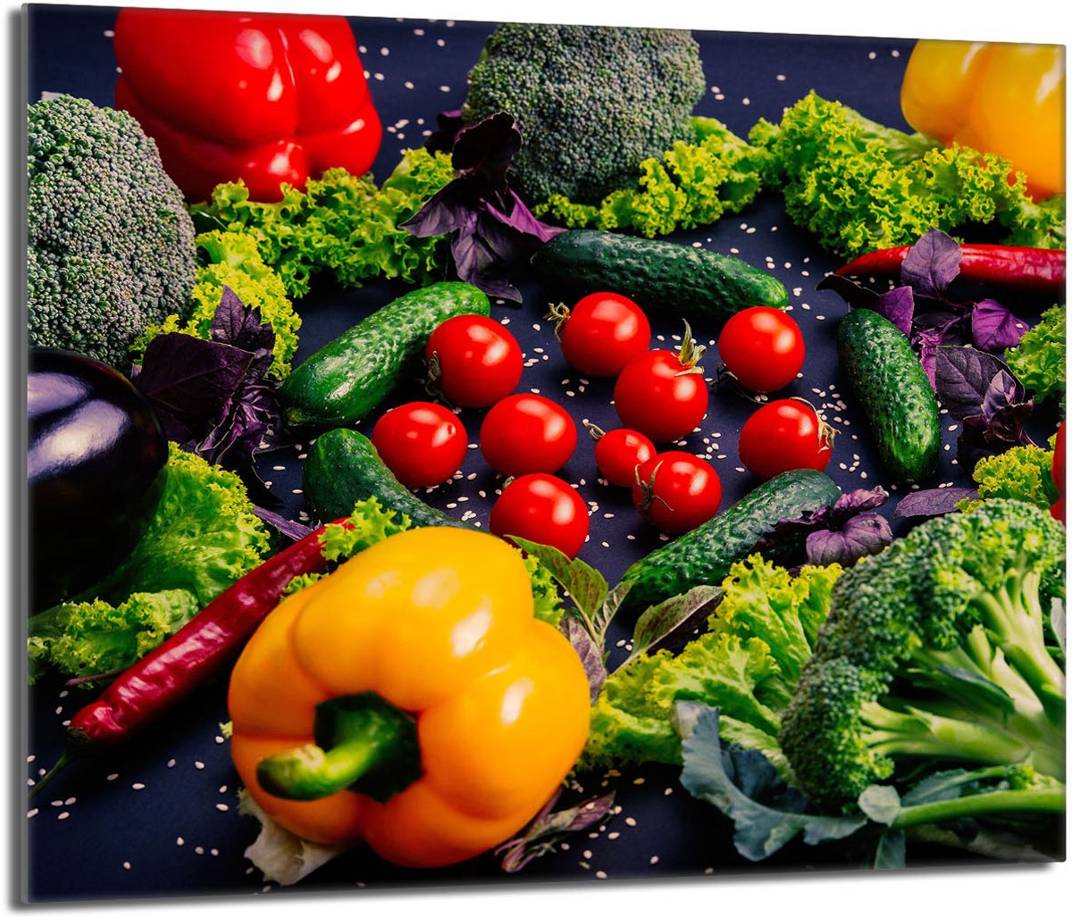 TMK ArtDeko - Glazen Beschermplaat - 60x52 - Vegetables - Tempered Glass