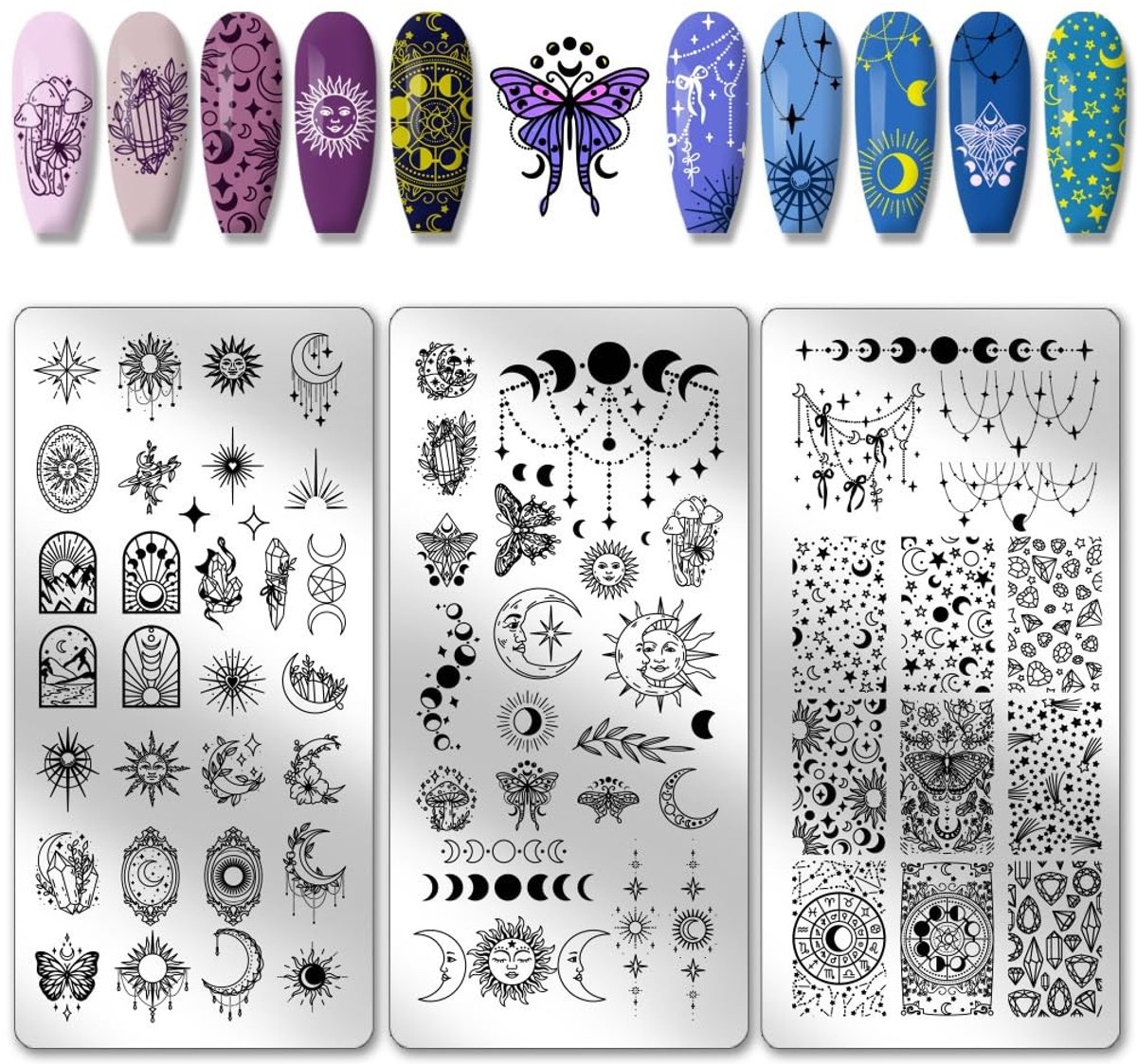 Allecto - Nagelstempels - Creatieve Nail Art - 3 Stuks - Sterren en Maan - Voor Thuisgebruik - Perfect voor Manicure en Pedicure