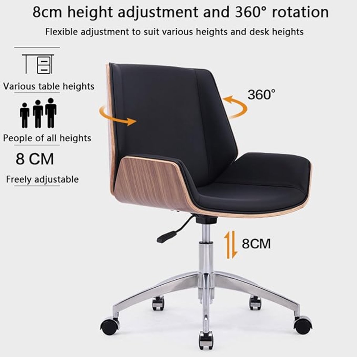 Ergonomische Bureaustoel 67x82 cm – Luxe Draaibare Home Office Stoel met Lendensteun, Hoogte Verstelbaar 360° Rotatie, Kunstleder Chefsessel tot 130 kg thumbnail 4