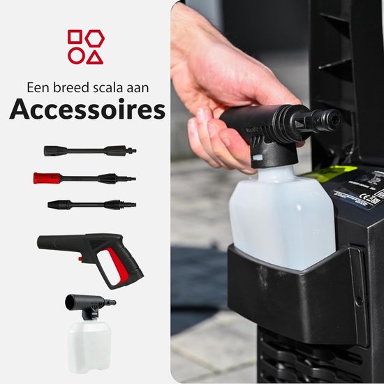 Hogedrukreiniger 1600W - 200 Bar Max - 480 l/u - Zelfaanzuigend Reinigingsapparaat met Accessoireset - Voor Auto, Terras, Tuin, Gevel en Velgen — afbeelding 4