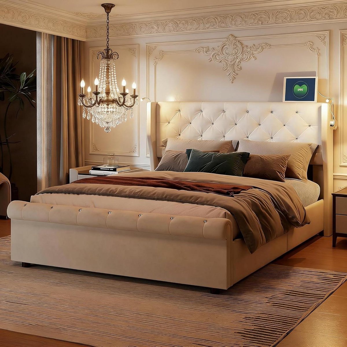 Gestoffeerd Bed - Boxspring Bed - Slaapkamer Inrichten - Met Leeslamp en USB - 160 x 200 c