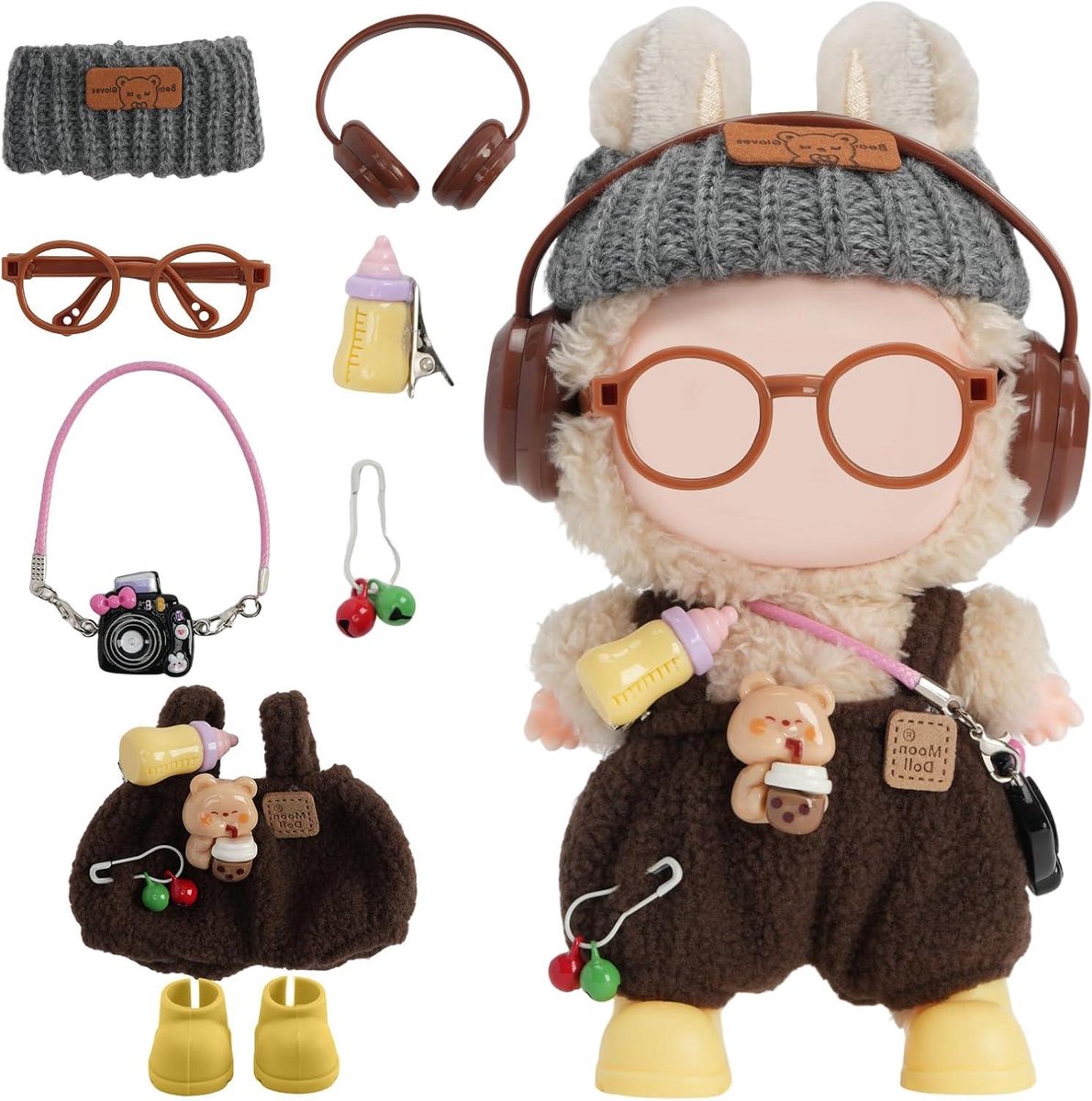 Poppenkleding Set - Poppen Outfit Accessoires - Poppen Aankleden - 8-Delige Set - 17 cm Poppen - Bruin