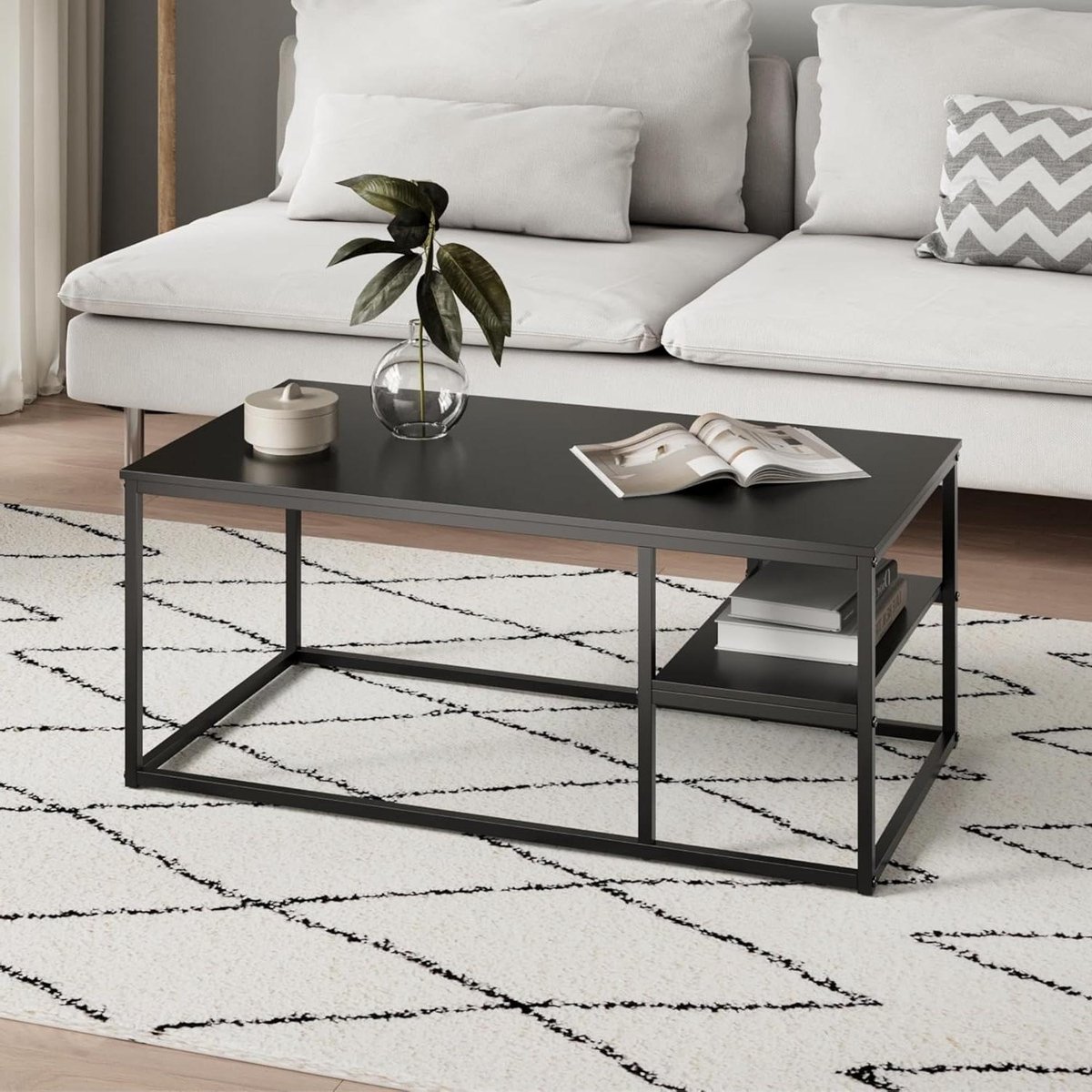 Salontafel Met Plank - Bijzettafel Koffietafel - Woonkamer Opbergen - Krasbestendig MDF - 102x52x42 cm - Zwart