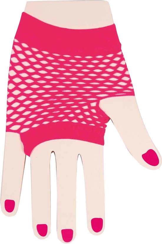 Visnet handschoenen fluo roze - Roze neon visnet handschoenen - Foute Party - Carnaval