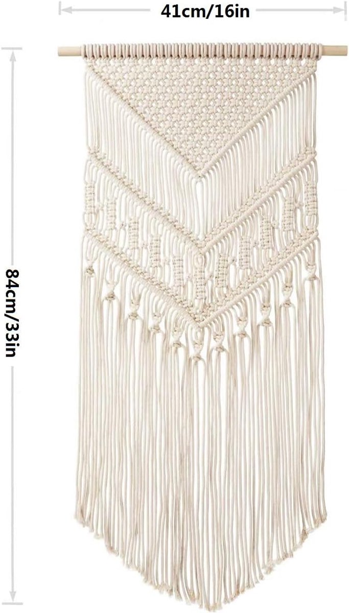 JeiibrZui Macramé Geweven Wandtapijt - 41x84 Cm - 1 Stuk - Natuurlijk Katoen - Boho Wanddecoratie Voor Woonkamer Slaapkamer Bruiloft