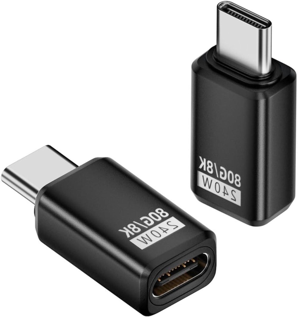 Rechthoekige USB C Male naar Female Adapter, 80Gbps Gegevensoverdracht, PD 240W Snelladen, 8K@60Hz Video, OTG Compatibel met Thunderbolt en MacBook (2 Stuks)