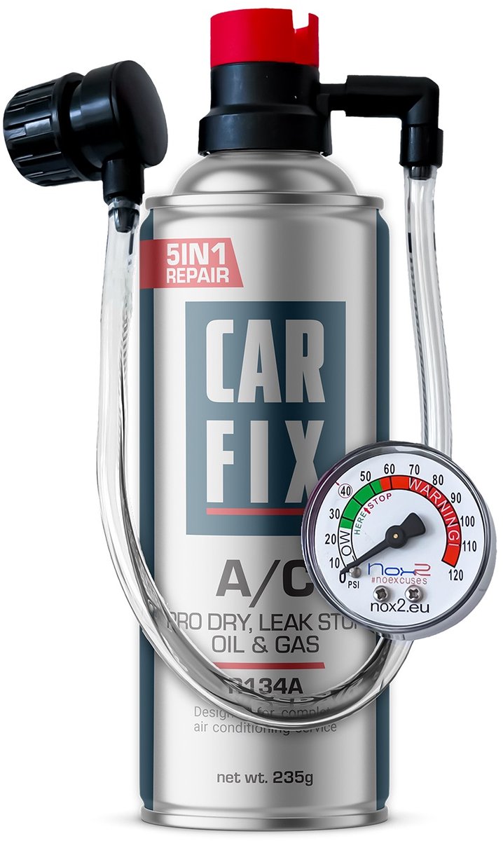 Hobby 5-in-1 - Airco Vulgaskit - Vervangt R134A - Met vulslang en manometer - 235 gram