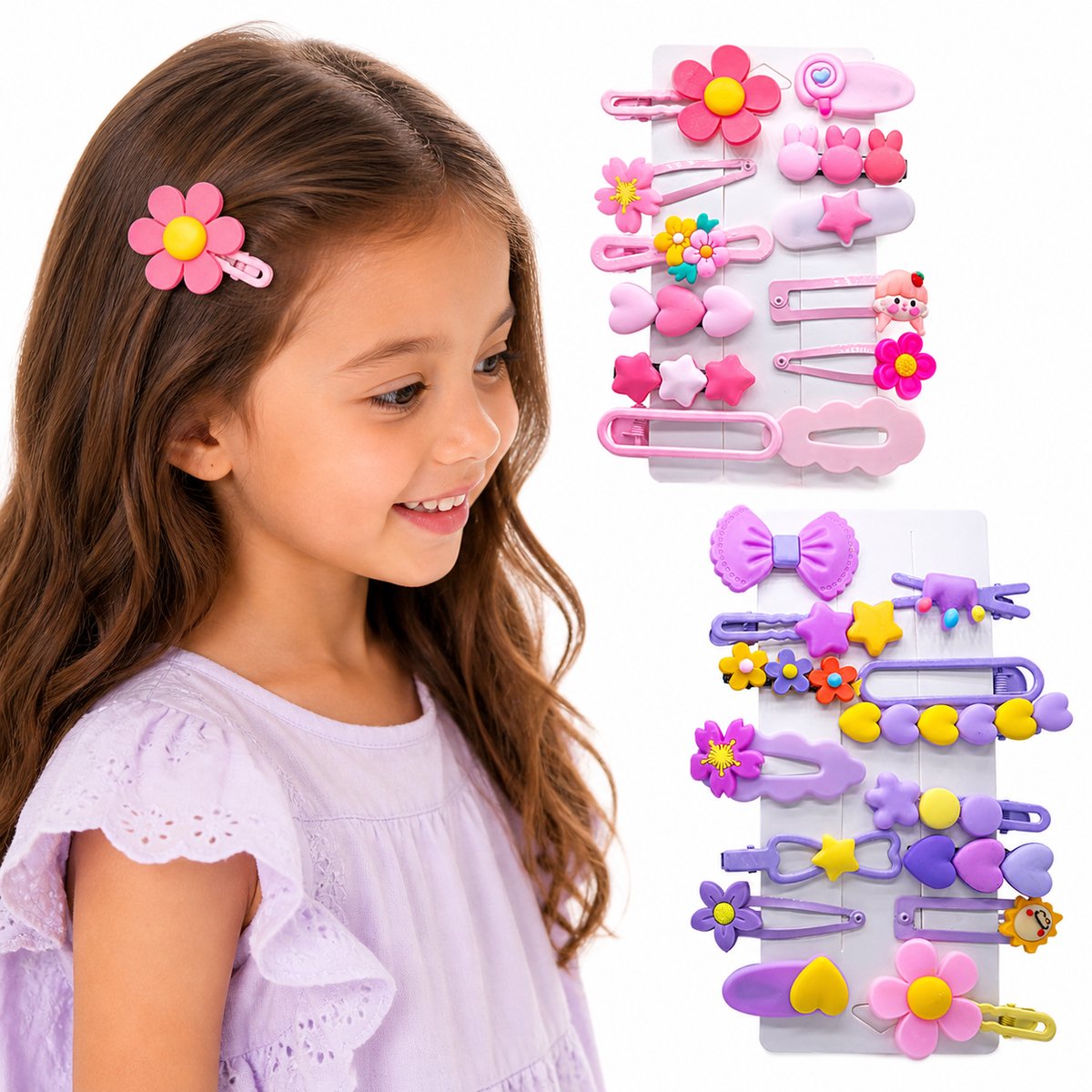 Tolvia Kinder Haarclips Set - 28 Stuks (2-Pack) - Cartoon Haaraccessoires voor Meisjes - Kleurrijke Haarspeldjes - Roze & Paars