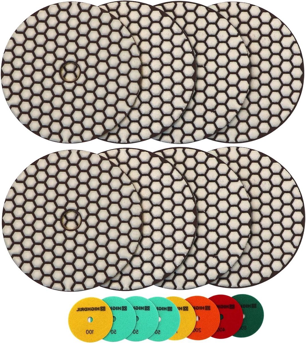 Diamant Polijstschijven - Polijstpads Droog - Steen Polijsten - Droog Gebruik Zonder Water - 8 stuks 125 mm - N.v.t.