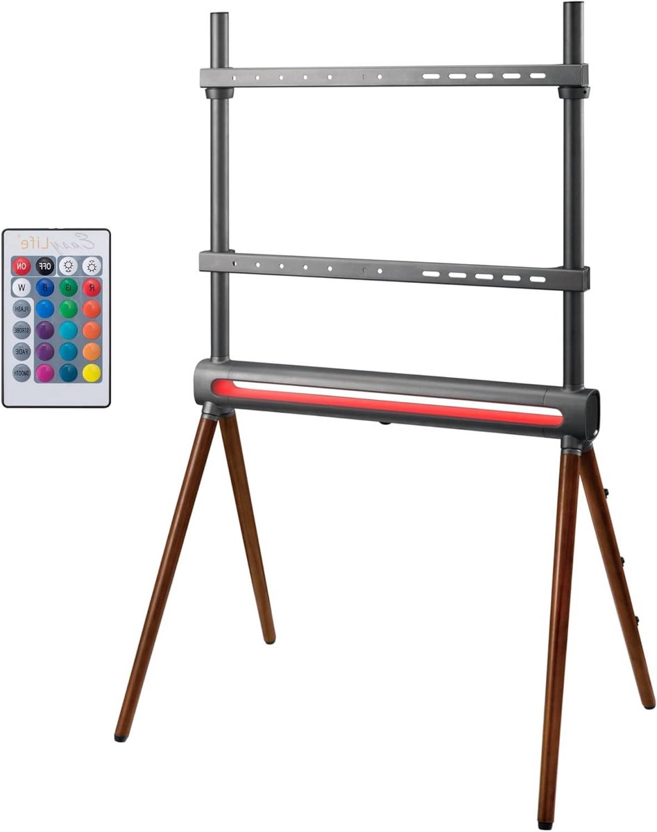 TV Standaard Schildersezel - TV Meubel Vloer - TV Plaatsen - Met LED Sfeerverlichting - Tot 70 inch - Grafiet Walnoot