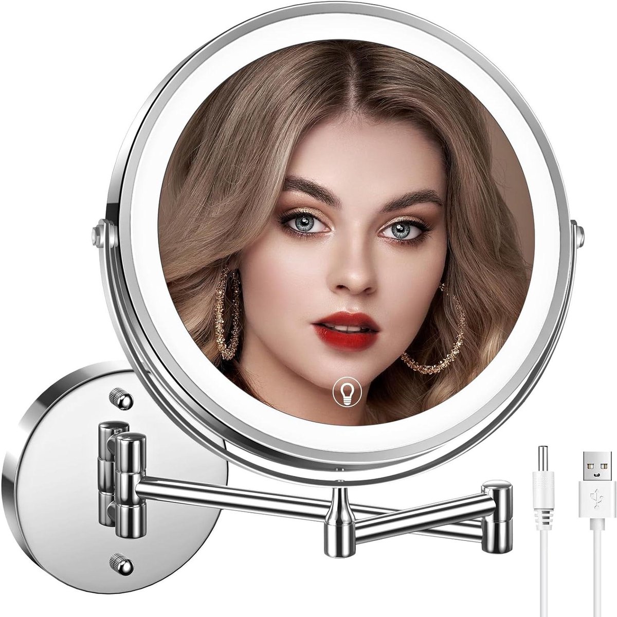 Verlichte Make-up Spiegel - Vergrotende Spiegel Schminkspiegel - Gezichtsverzorging - 3 Kleurlichten - 203 cm - Zilver