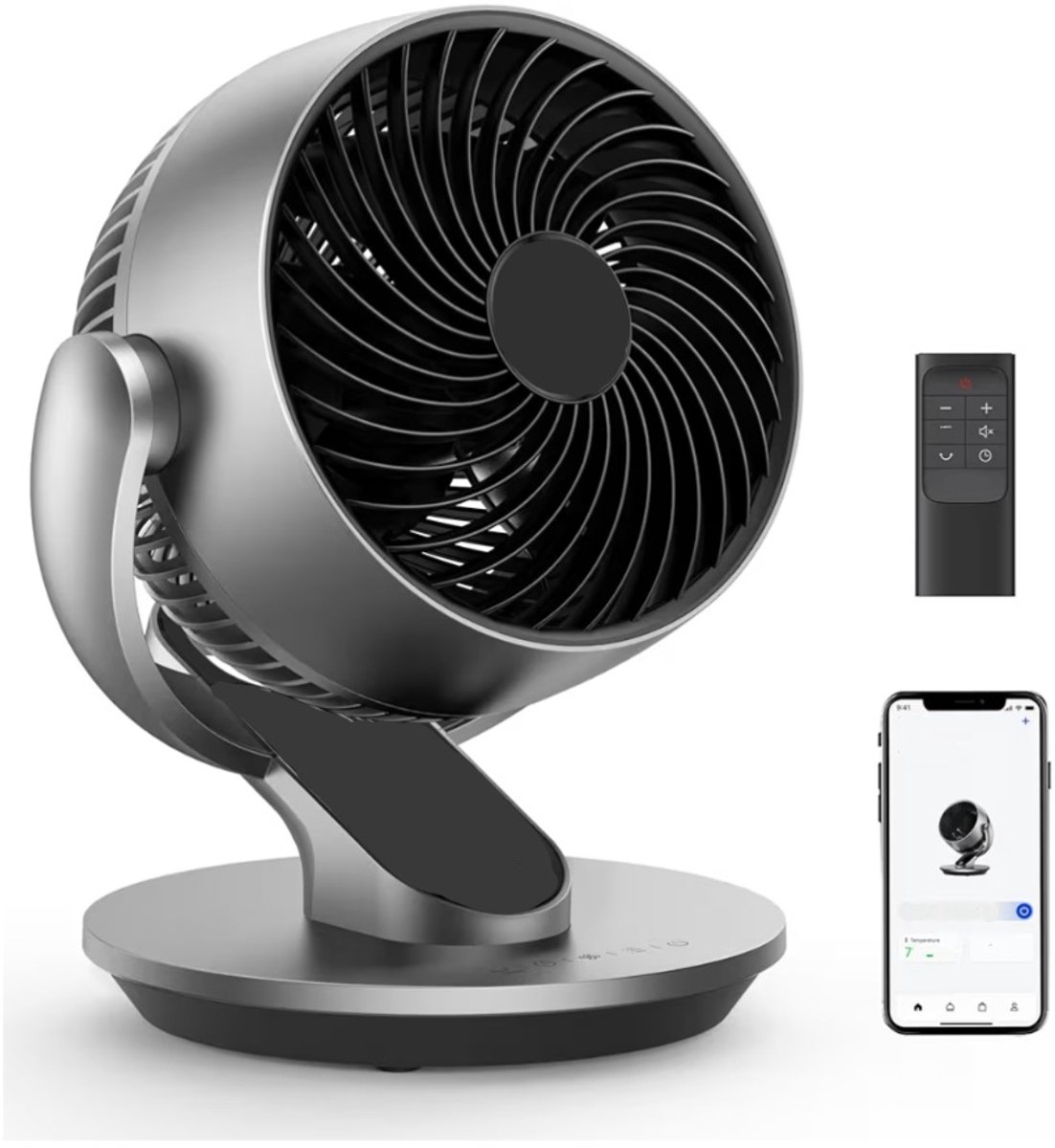 BIXc®- Slimme tafelventilator 28 dB, diameter 18 cm, 4 snelheden, 5 modi, 12-uurs timer, oscillerende tafelventilator met afstandsbediening, spraakbesturing, koeling, Fan