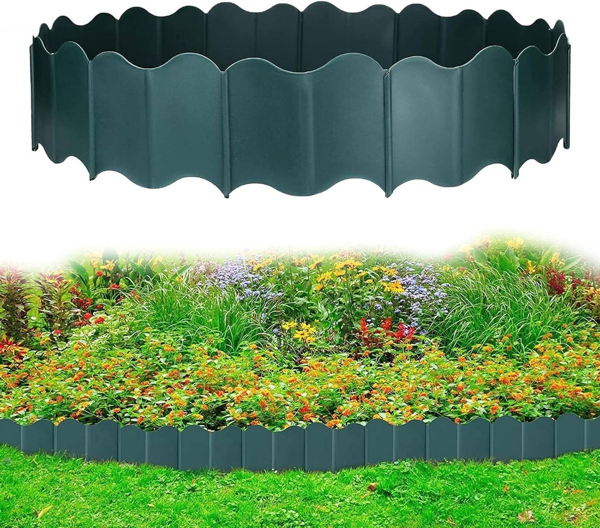Tuinranden Set - Bloembedrand Gazonrand - Tuin Decoratie - In elkaar grijpend Ontwerp - 3 Meter Totaal - Groen