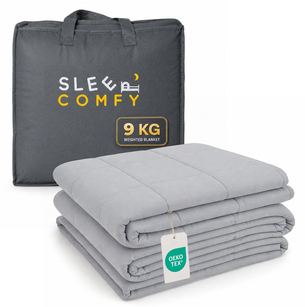 Sleep Comfy Verzwaringsdeken - 9 kg - 150x200cm - Weighted Blanket - Ontspannende Druk - Rustgevend - Comfortabel voor Alle Seizoenen - 4 Seizoenen - Hoogwaardig Materiaal - Lichtgrijs