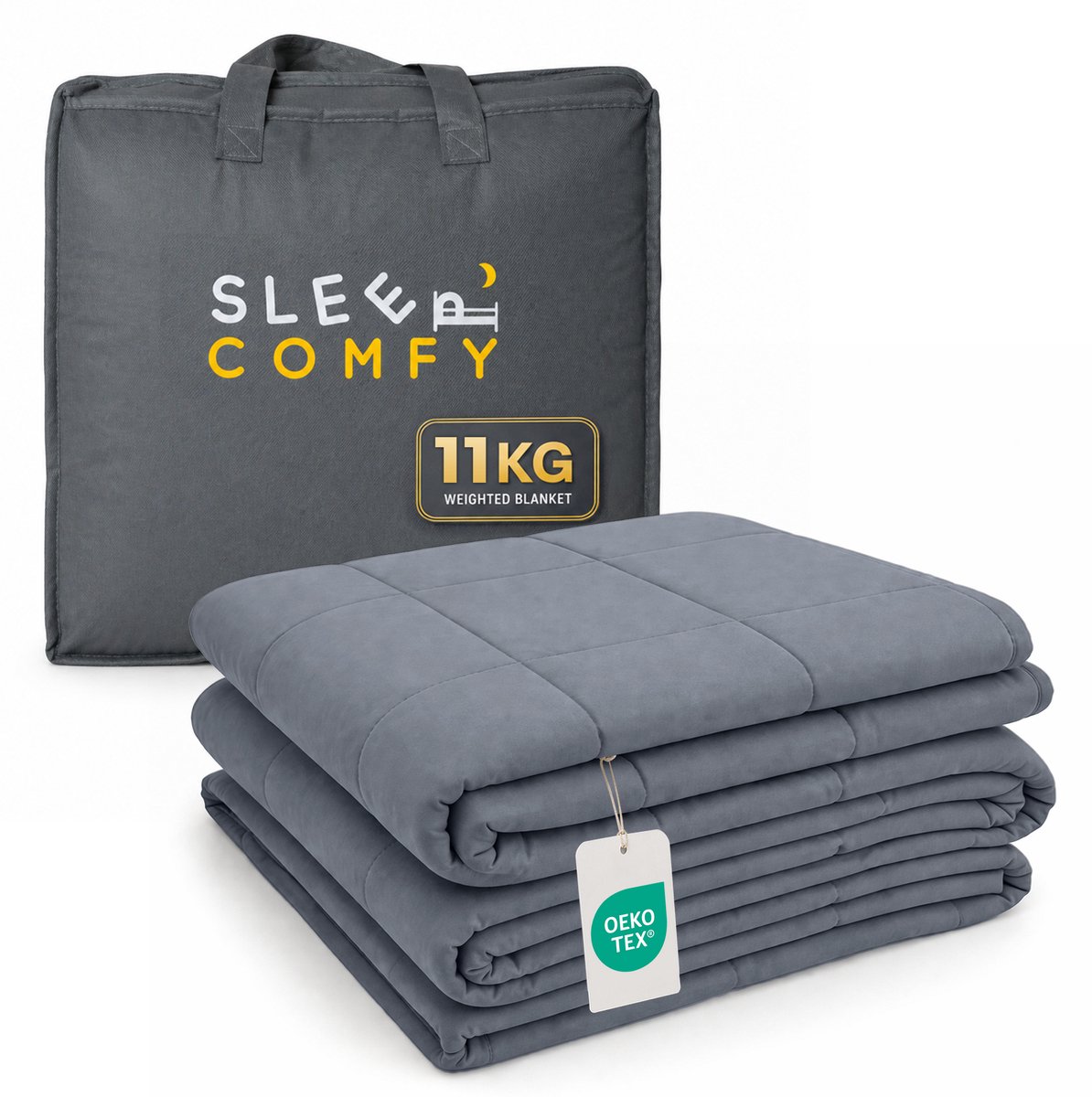 Sleep Comfy Verzwaringsdeken - 11 kg - 200x200cm - Weighted Blanket - Ontspannende Druk - Rustgevend - Comfortabel voor Alle Seizoenen - 4 Seizoenen - Hoogwaardig Materiaal - Grijs