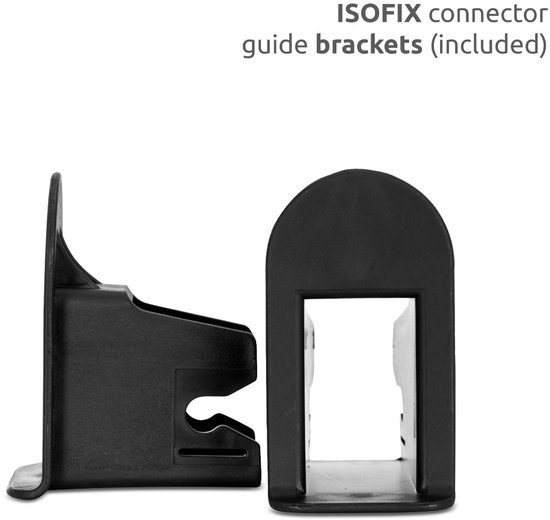 Zwarte kunststof ISOFIX connector geleidingsbeugels.