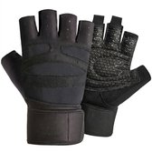 Zwart fitness handschoenen heren en dames – vingerloze sport handschoenen met antislip palm en verstelbare polsband – ademende trainingshandschoenen voor krachttraining, gewichtheffen, fitness, fietsen en outdoor sport