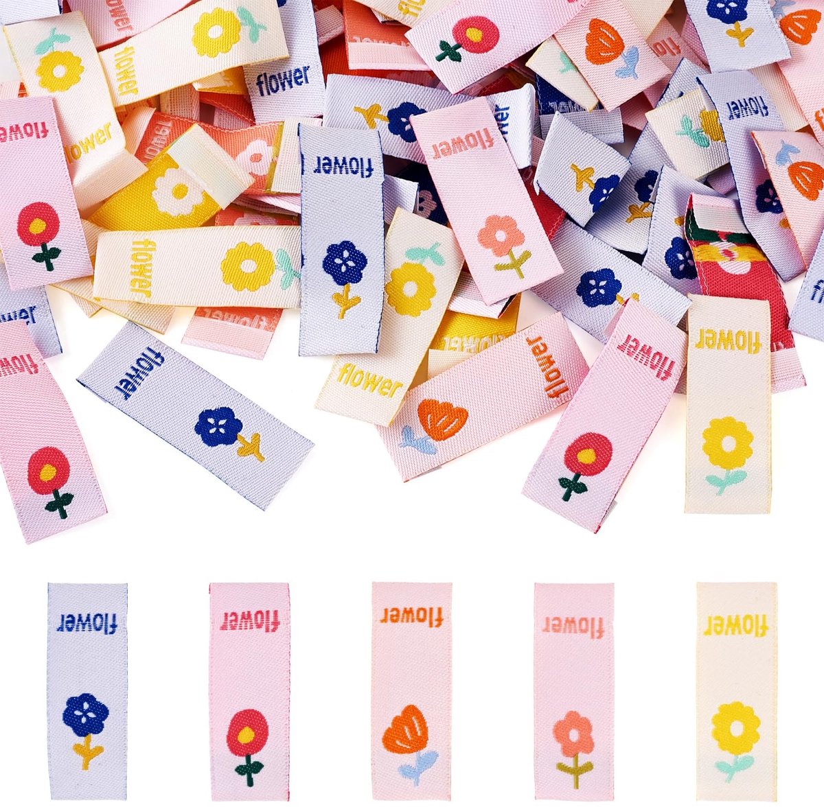 Allecto - PandaHall 100 Stuks Woven Labels met Bloemenpatroon voor Handgemaakt Kleding