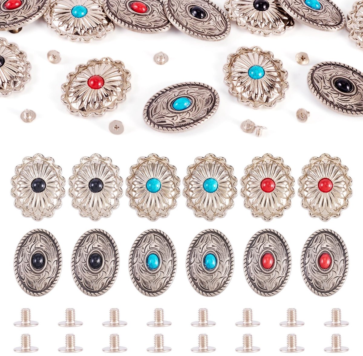 Allecto - PandaHall 12 Sets Turquoise Decoratieve Screwback Rivets voor Leer, Tassen en Kleding