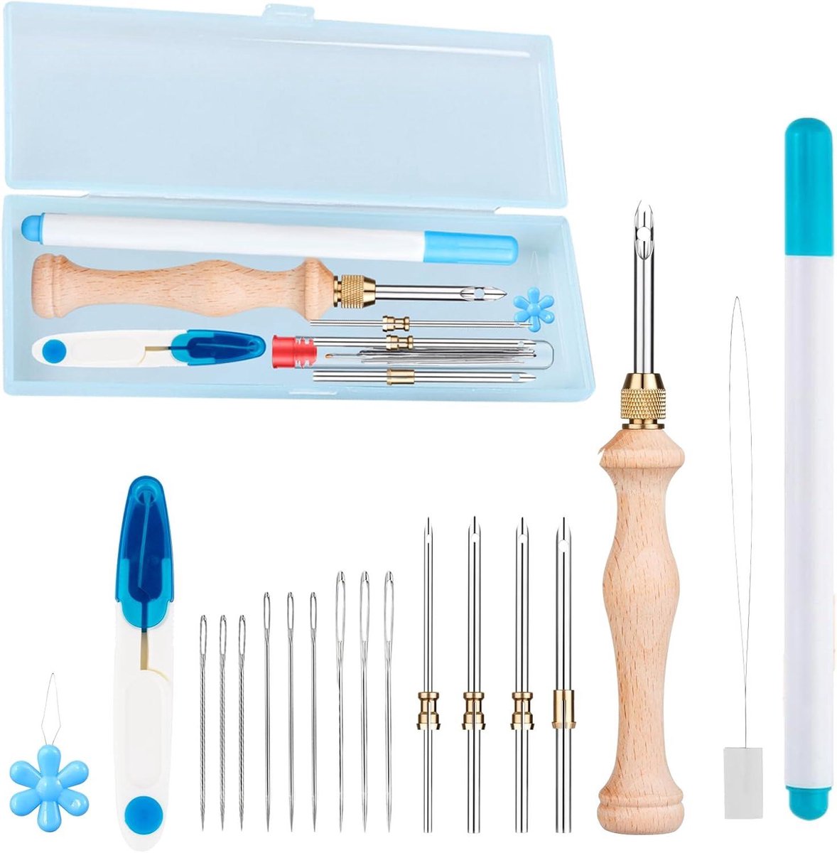 Borduurset - Punching Needles - Textiel Versieren - Verstelbare Naalden - 18 Stuks - Blauw