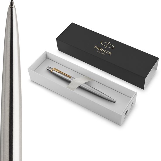 Parker Jotter-balpen - medium punt - blauwe inkt - roestvrij staal met chromen afwerking - incl. geschenkdoos