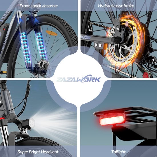 ZAZAWORK C29 PRO elektrische fiets 29 inch - 250W - 48V 20Ah Uitneembare Accu - 21 Versnellingen - 90km actieradius - APP & Bluetooth van Merkloos — afbeelding 3