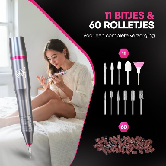 Beeperfect® Elektrische Nagelvijl - Nagelfrees - Nagelvijl - Manicure en Pedicure set - 12 Bitjes en 60 Schuurrolletjes - 3 Extra Accessoires - 20.000RPM
