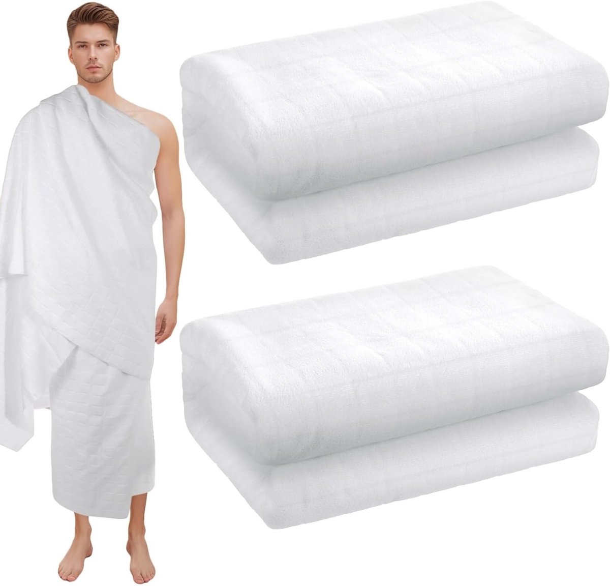 Heren Kledingset voor Umrah van Zacht Polyester, Ademend en Lichtgewicht, Sneldrogend en Geschikt voor Dagelijks Gebruik en Pelgrimsactiviteiten