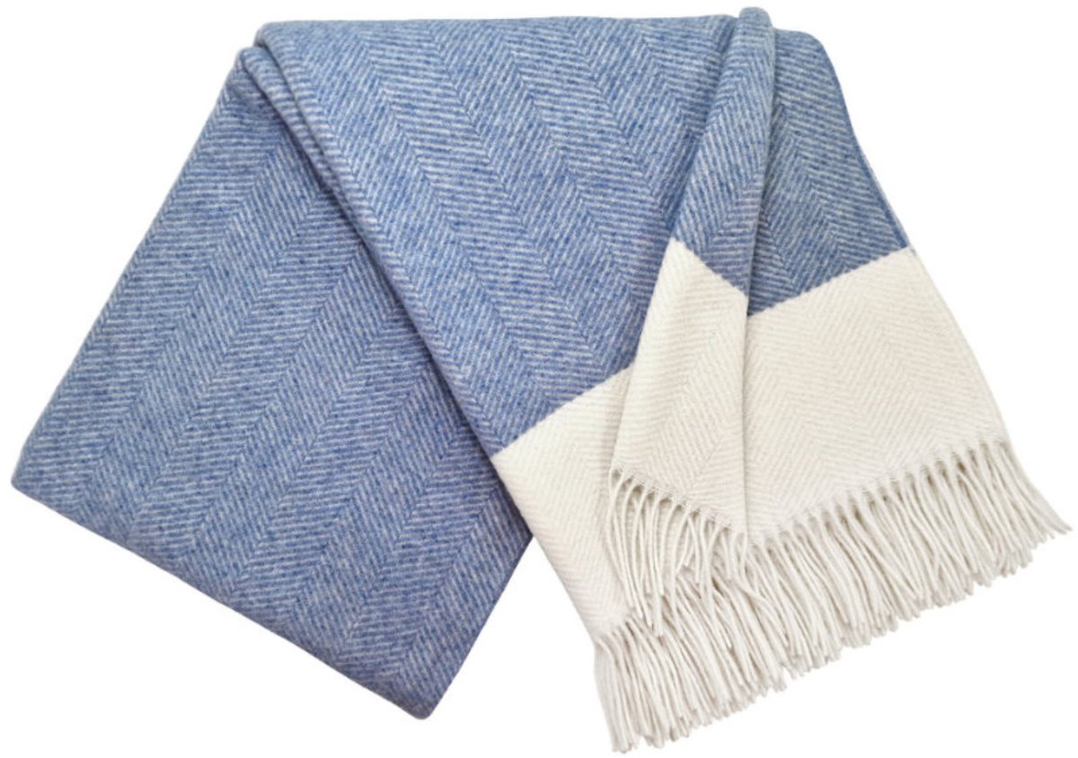 Luxe Wollen Plaid - VILNIUS (Merino - Kasjmier) - Lichtblauw (140x200cm)