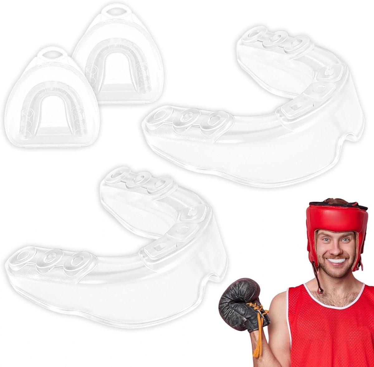 Set van 2 Transparante Tandenbeschermers voor Sport, Mondbescherming voor Martial Arts en Boksen, Inclusief Opbergdoos, Geschikt voor Volwassenen en Kinderen