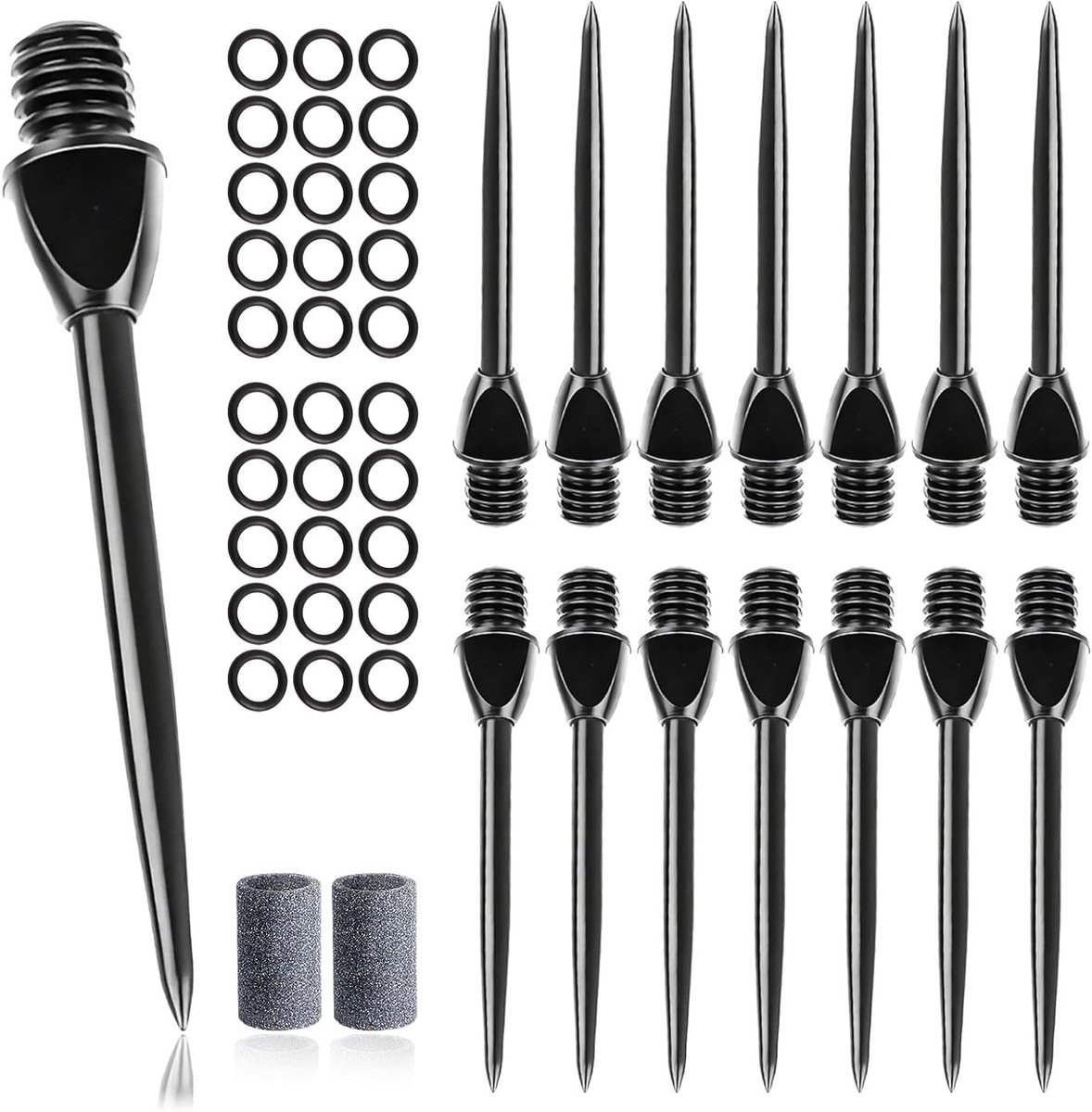 Set van 15 Stalen Dartpunten met 30 Rubber Ringen en 2 Dartvleugels, Ideaal voor Softdarts en Precisie Spelervaring