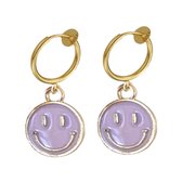 Klem oorbellen -Smiley -goudkleur Paars- geen gaatje- Charme Bijoux