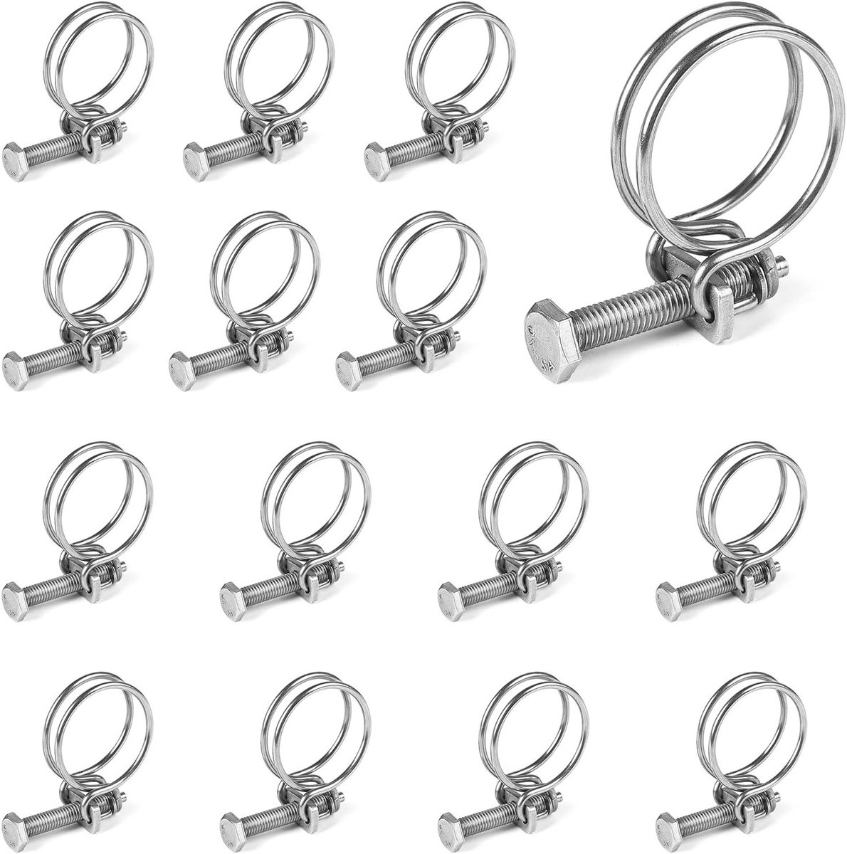 15 x 36 mm Dubbele Schroefdraad Verstelbare Slangklemmen van RVS 201 voor Water- en Tuinslangen, 40 mm verstelbaar