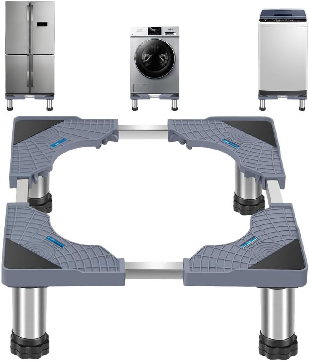 Verstelbare wasmachinebasis met 4 wielen, hoge slipweerstand en schokabsorptie, geschikt voor koelkast, droger en vriezer tot 300 kg