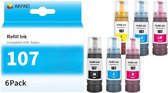 INKFIND 107 inkt geschikt voor Epson107 Epson 107 C13T09B140 C13T09B240 C13T09B340 C13T09B440 540 6-kleuren (BK/C/M/Y/LC/LM) multipack voor Epson EcoTank ET-18100 L18050 L8050 L8100 C13T09C14A C13T09C24A C13T09C34A C13T09C44A C13T09C54A C13T09C64A