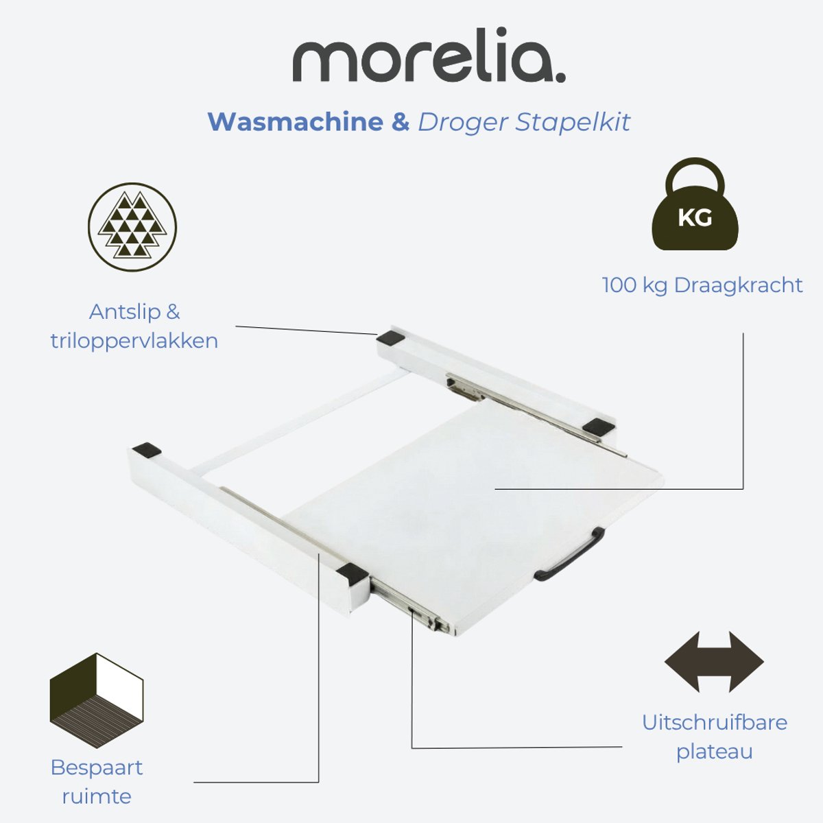 Morelia® Tussenstuk Wasmachine Droger - Stapelkit Wasmachine Droger - Universeel - Wit — afbeelding 4